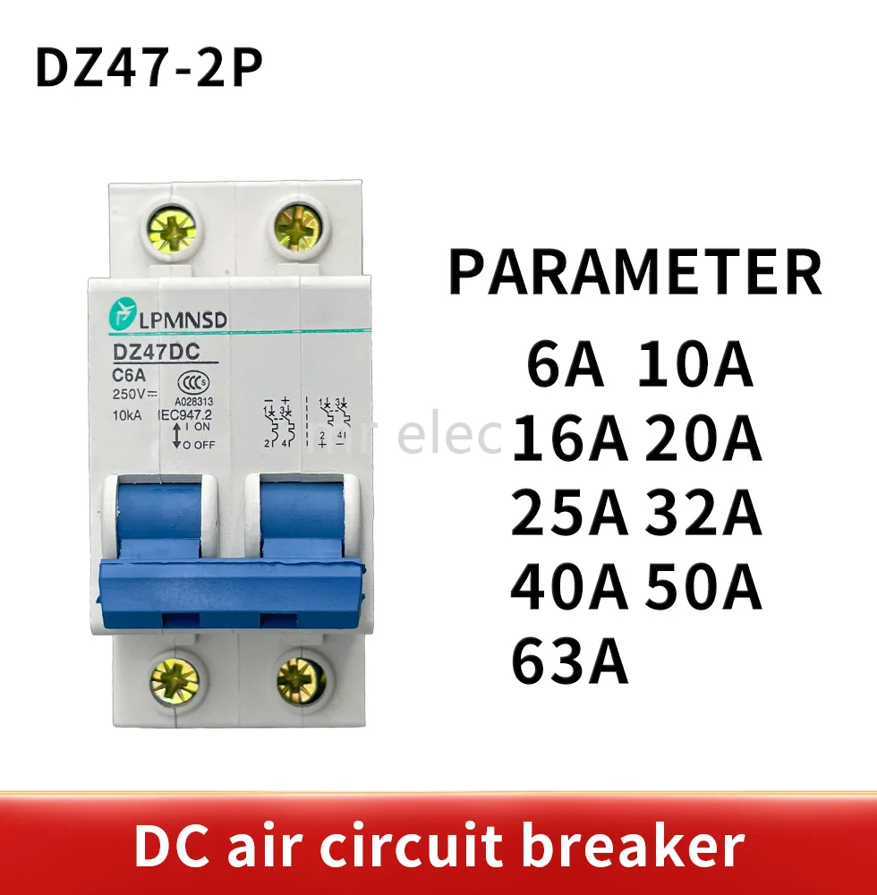 DC 2P 6A 10A 16A 20A 25A 32A 40A 50A 63A Circuit breaker DC250V MCB 2 Poles Solar Energy Photovoltaic PV Mini DC Air switch