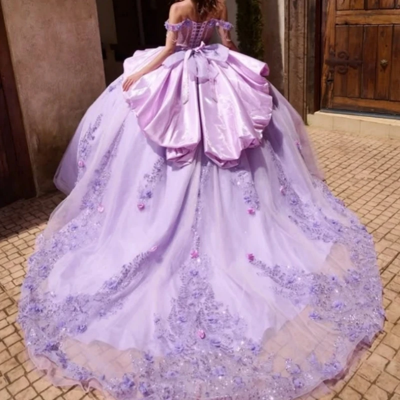 

Luxury Lilac Quinceanera Dresses Sweetheart Flower Applique Puffy Skirt Women Birthday Party Prom Occasion Wear 15 16 Customized