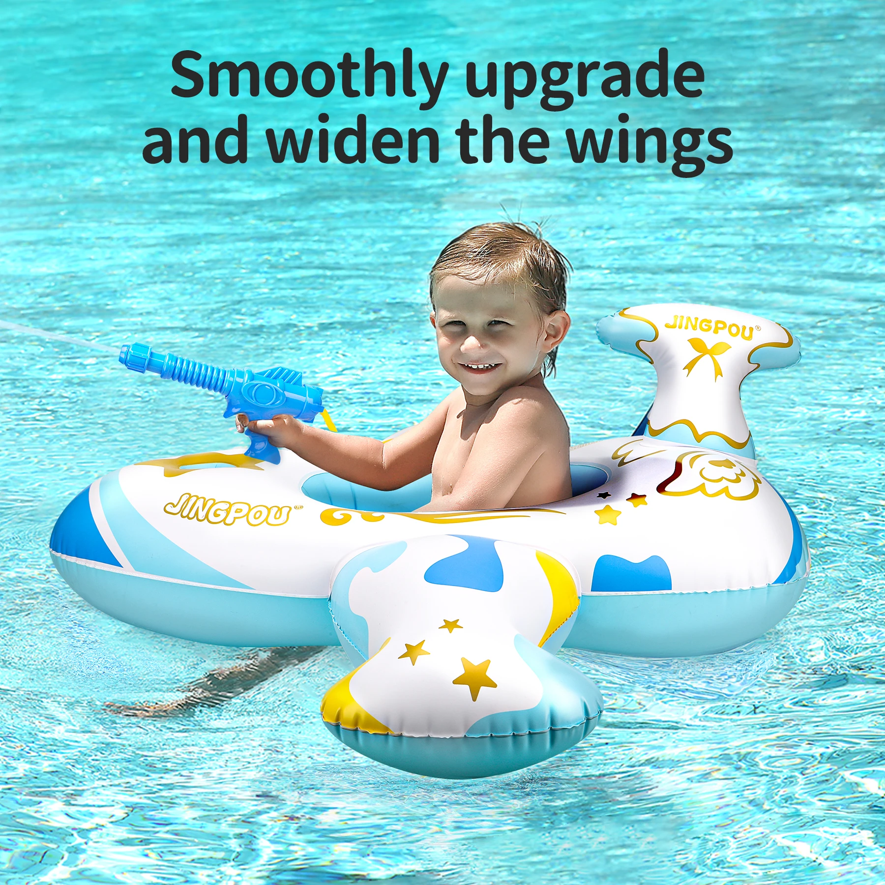 Swimbobo Blue Kids Vliegtuig Zwemstoel Float Ring Opblaasbaar Drijvend Voor Zomer Zwemboot Cirkel Baden Waterpistool Speelgoed