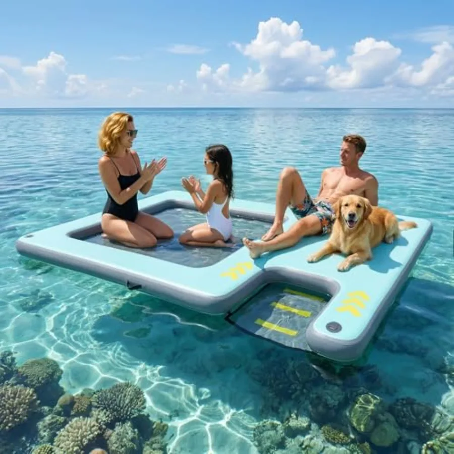 

Inflatable Floating Dock with Mesh Dog Ramp Large Floating Island Platform with Non-Slip Steps Water Hammock for Adults Pets La
