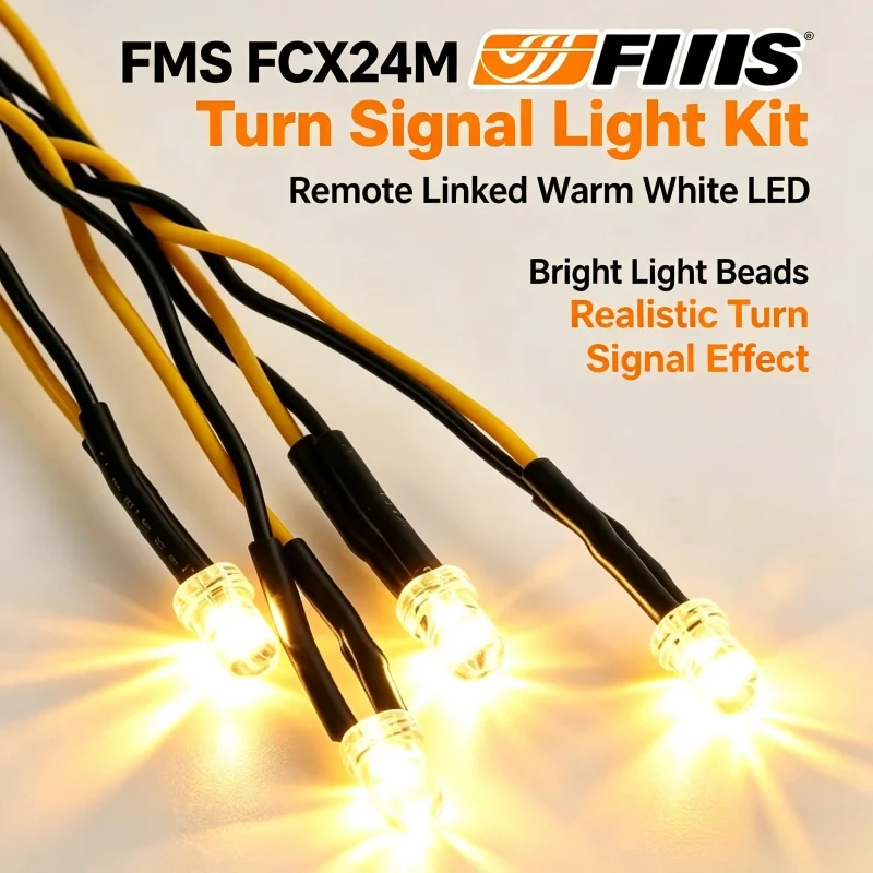 RC Turn Signal Light Upgrade Kit for FMS 1/24 FCX24M Crawler, Remote Linked Plug and Play LED Light, No Soldering Parts