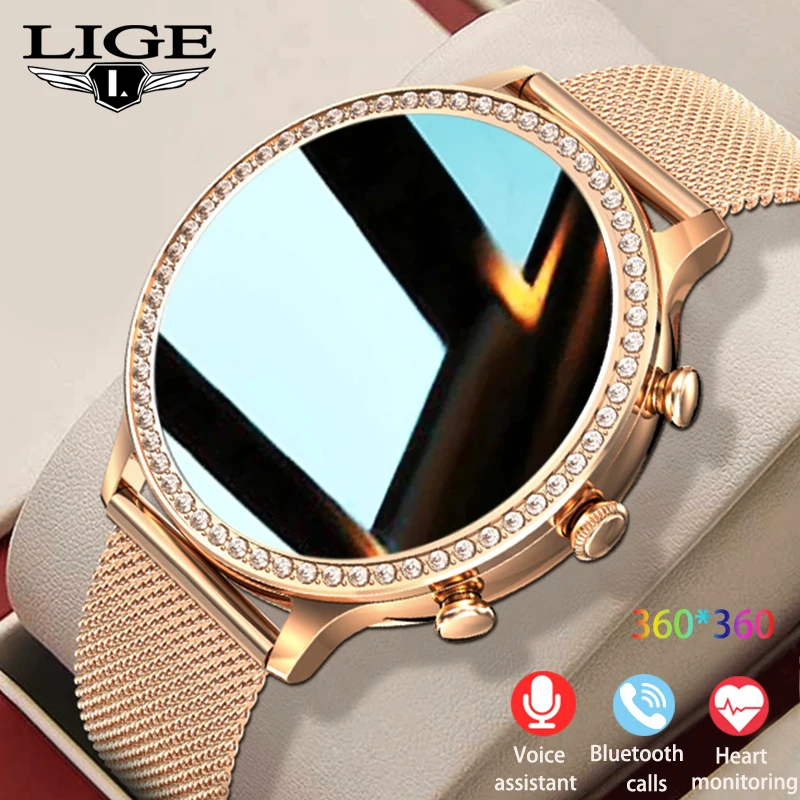 

LIGE 2023 Smart Watch Women Bracelet Voice Assistant Custom Dials Blutooth Calls Watches Blood Pressure Women's Watch Smartwatch