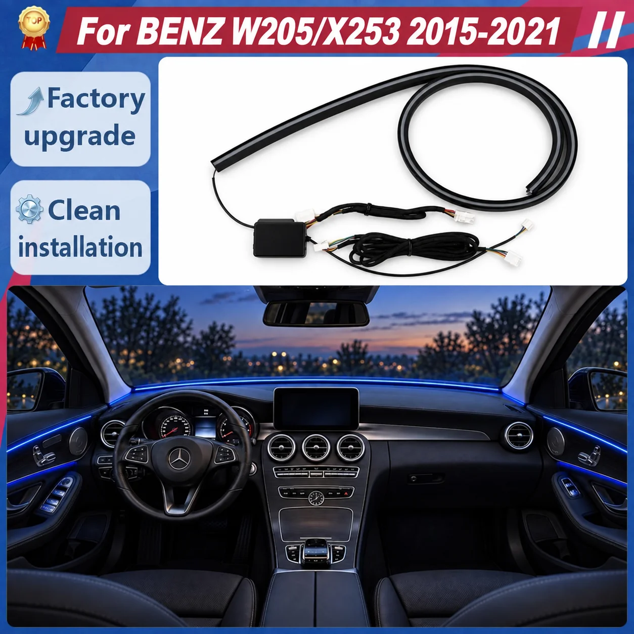 RGB Dreamcolor Surround Ambient Lights for Mercedes-Benz C-Class W205 GLC X253 2015-2021 Vehicle Interior Trim Lighting Retrofit