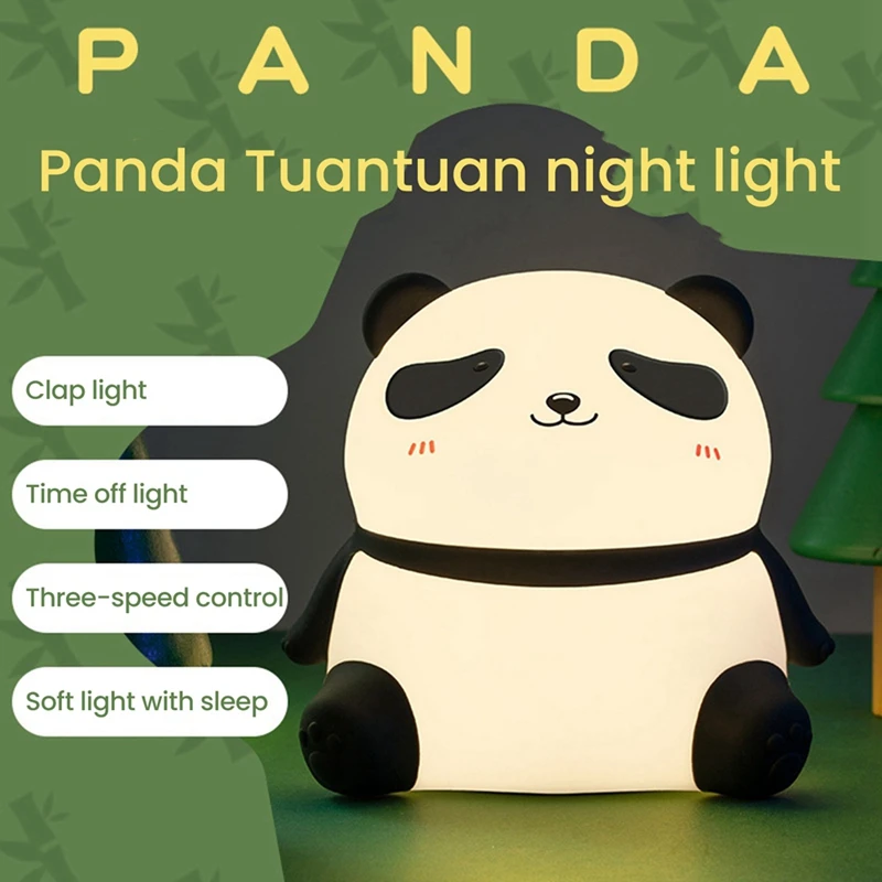 TKOH-Simpatico panda LED luce notturna in silicone USB ricaricabile timer lampada da comodino arredamento della stanza regalo per bambini luce notturna