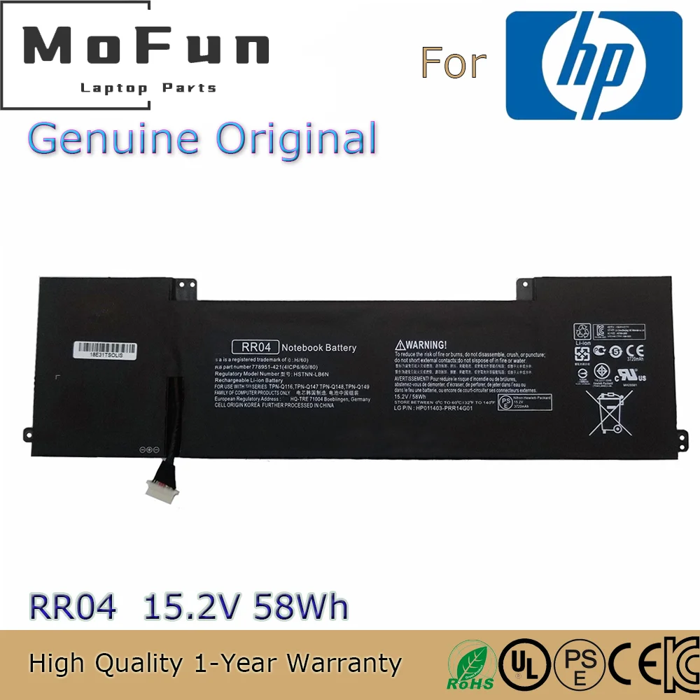 Brand New Original RR04 15.2V 58Wh Laptop Battery for HP Omen 15 15-5014TX TPN-W111 HSTNN-LB6N RR04XL 778951-421