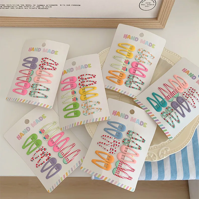 

Набор разноцветных заколок-капель для девочек: для челки, непослушных прядей, летние милые повседневные аксессуары для волос