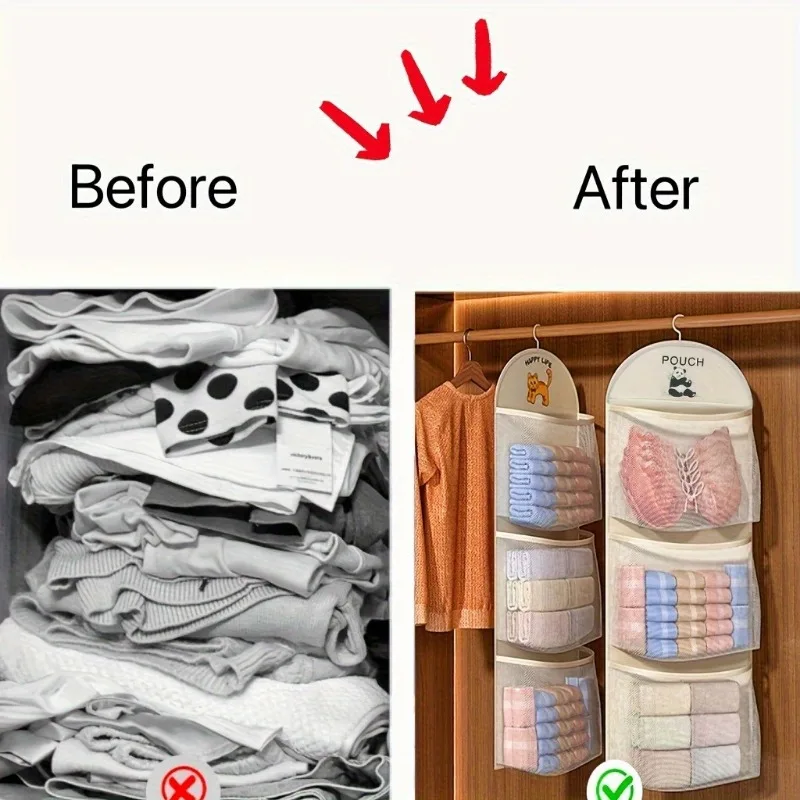 Dreistufige hängende Unterwäsche, Socken, BH, Netz-Aufbewahrungstasche, geeignet für Schlafsaal, Zuhause, Wand-Organizer mit sichtbaren Taschen – Detail 7