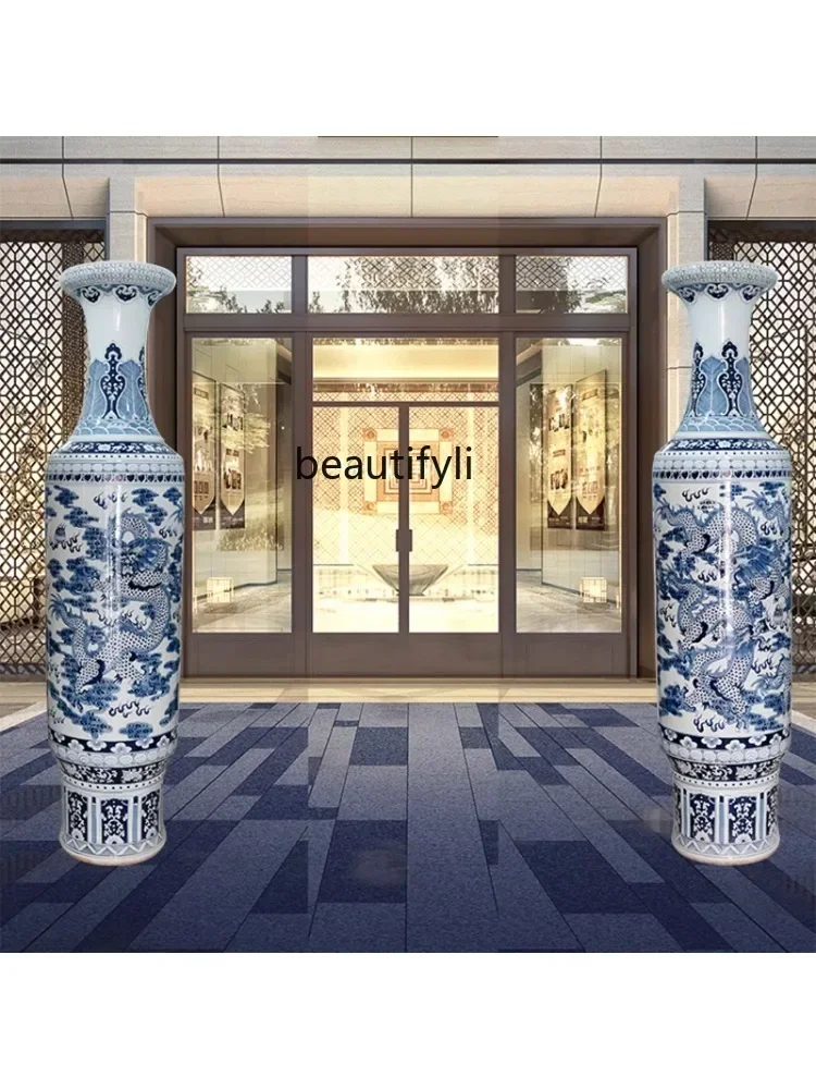 

z1x11Porcelain Hand Painted Dragon Pattern Blue and White Porcelain Floor Large Vase Living Room and Hotel Company Decoration