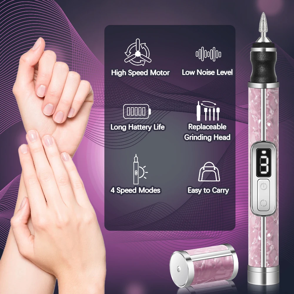 Elektrische nagelvijlset Nagels 4-snelheden Draadloos acryl nagelgereedschap Dikke nagels Randvormgeving Polijsten Slijpen Verpleging Dode huid