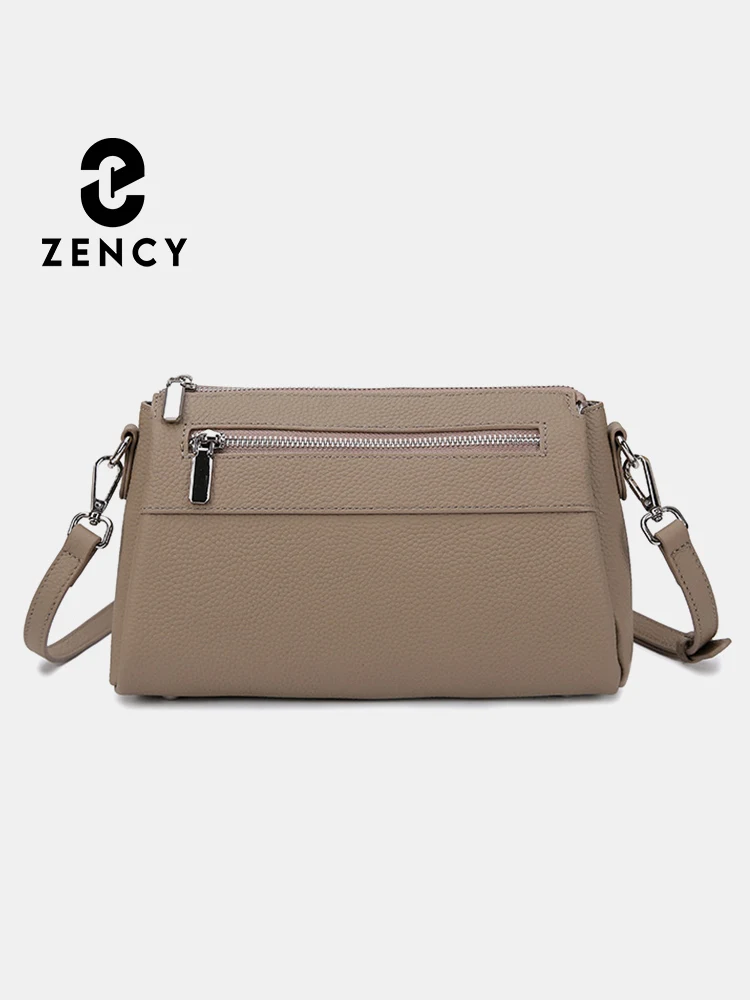 

Zency Elegant Women's Handbags 2025 Trendy Soft Leather Messenger Bag Satchel Three Layer Pockets Luxury Designer Silver Metal