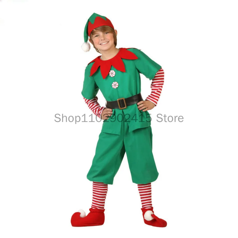 Adult Kids Family Christmas Costume Women Men Santa Claus Xmas New Year Party Cosplay Outfits Boys Girls Green Elf Fancy Dress