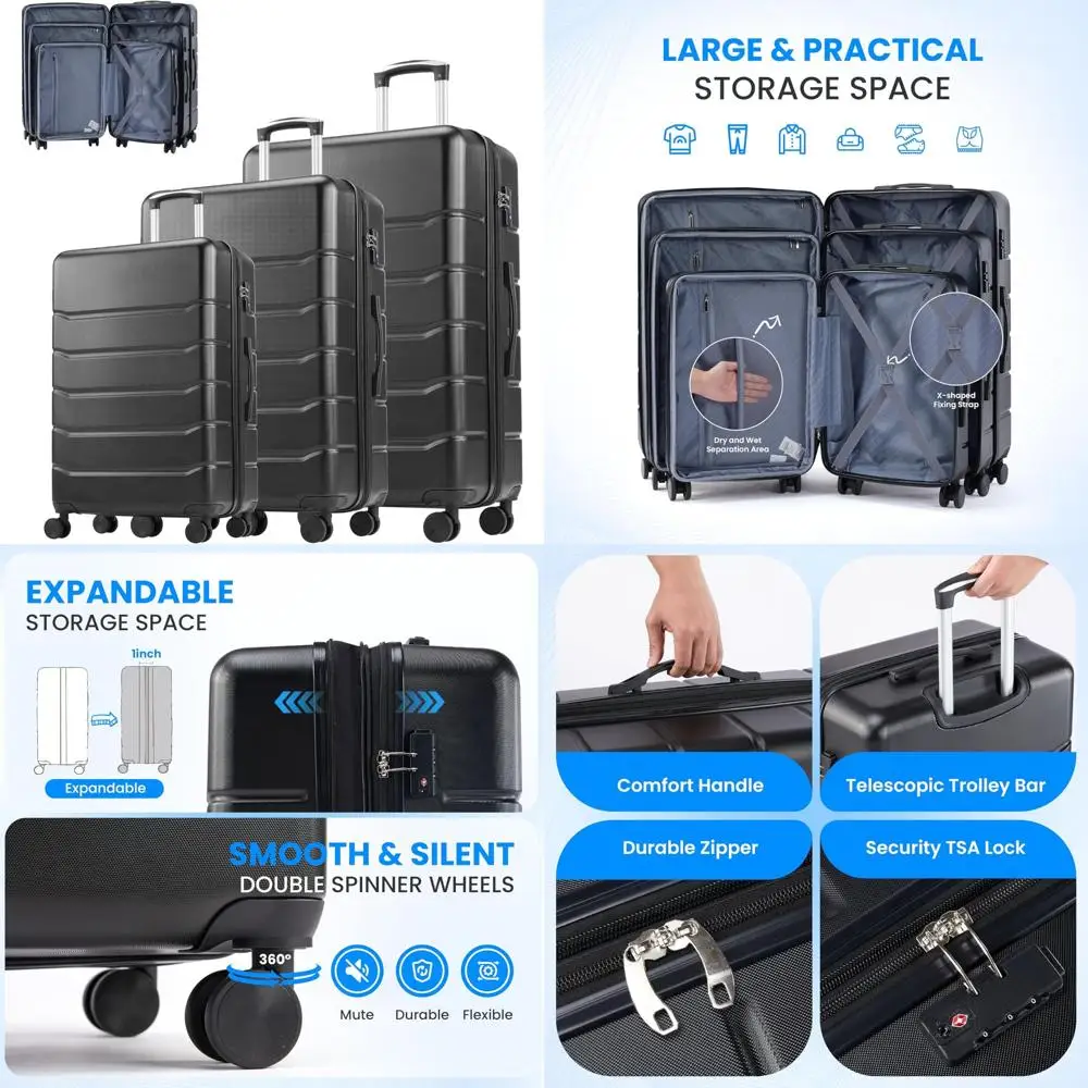 

Расширяемый легкий набор чемоданов на колесиках с твердым корпусом, двойными вращающимися колесами и замком TSA для путешествий