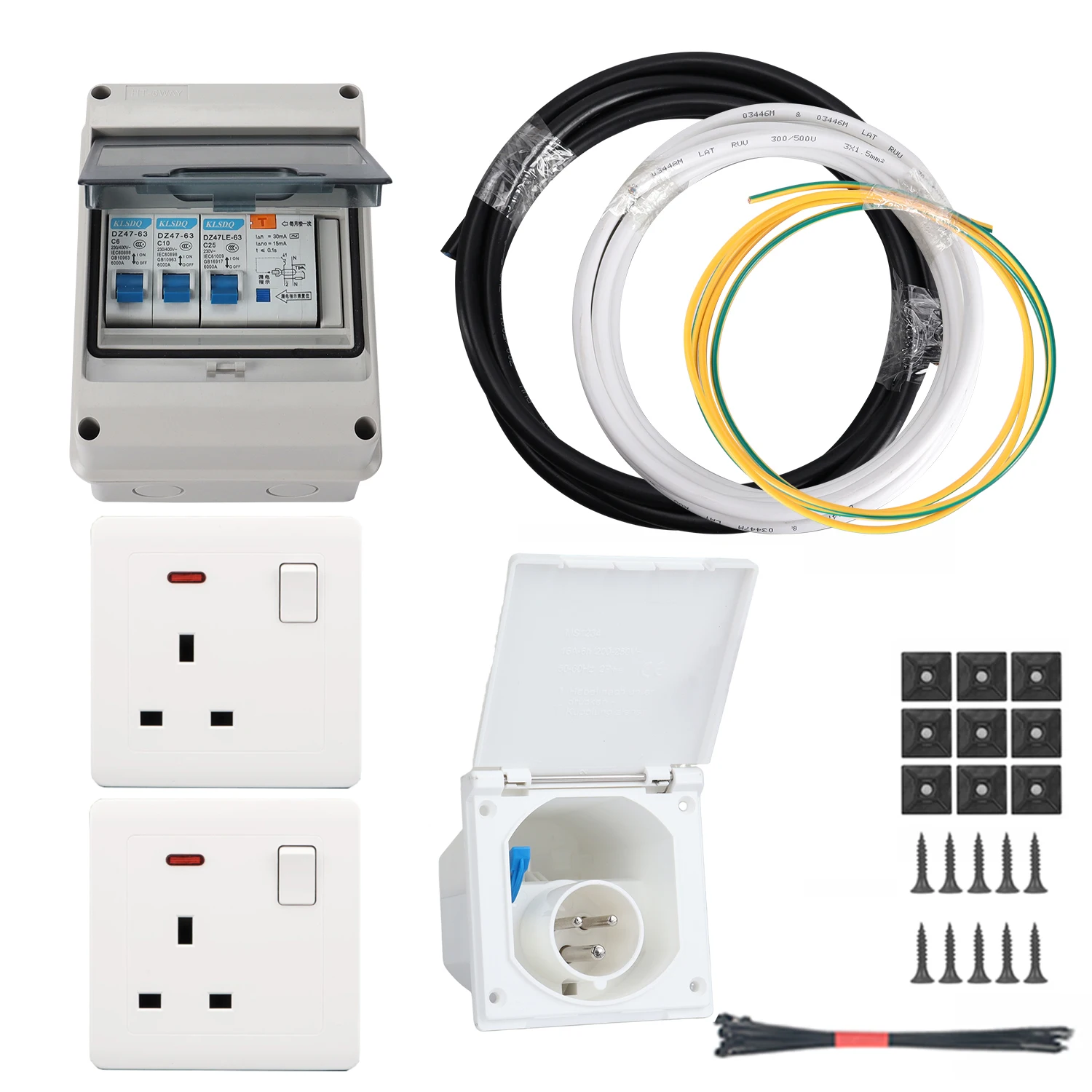 1set External Power Socket For Rv Waterproof Socket Three-Pin Charging Socket Power Interface Motorhome Conversion Accessories