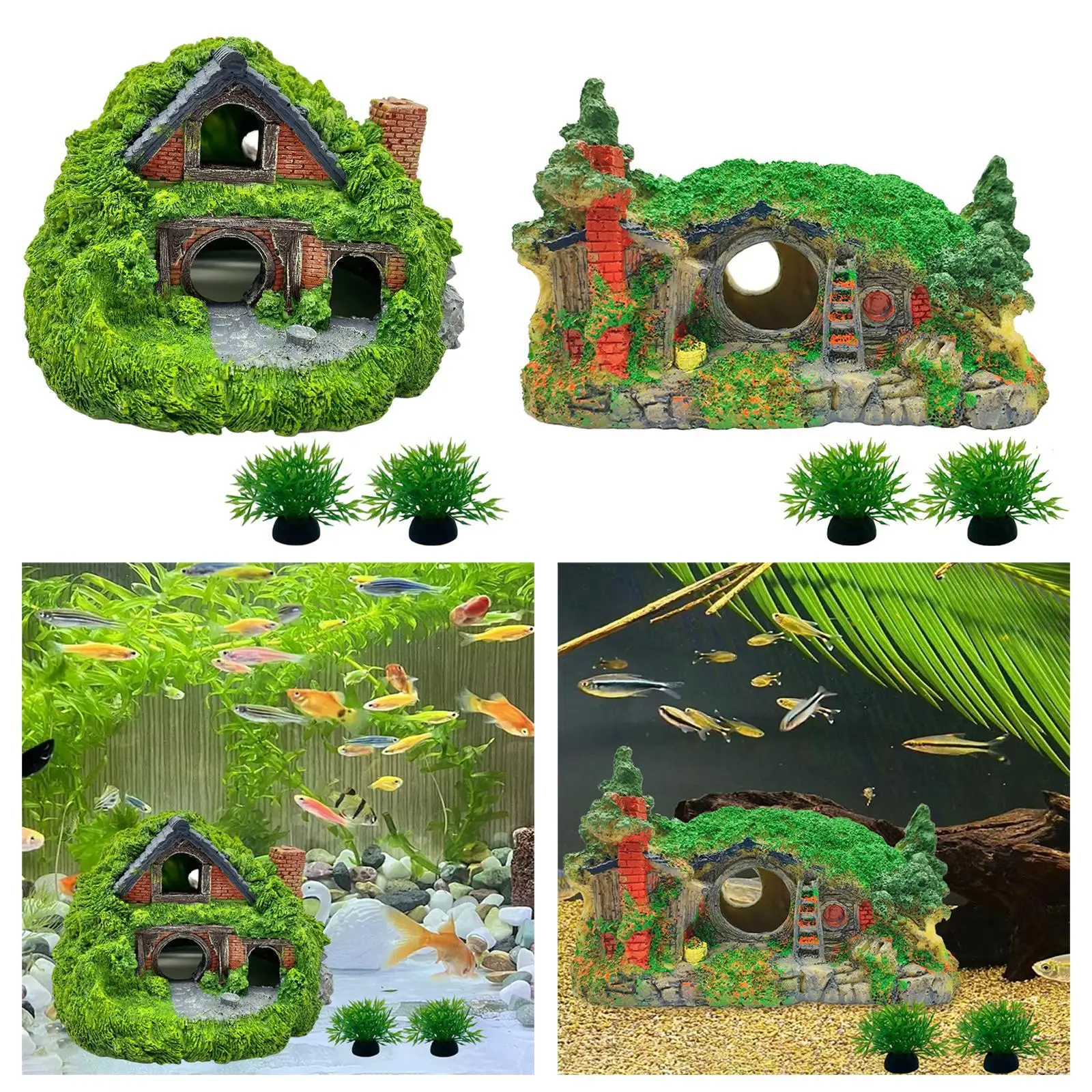 Aquarium Decor House Cave Small Fish Hideaway for Betta Fish Tank Accessories Fish Hideout Fish Tank Hut Ornament Hole Shelter
