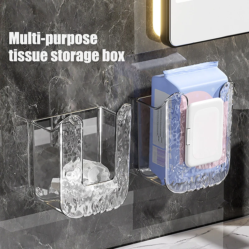 Plastic Wall Mounted Tissue Box Self-adhesive Punch Free Paper Towel Holder Upside Down Space-saving Napkin Container Bathroom