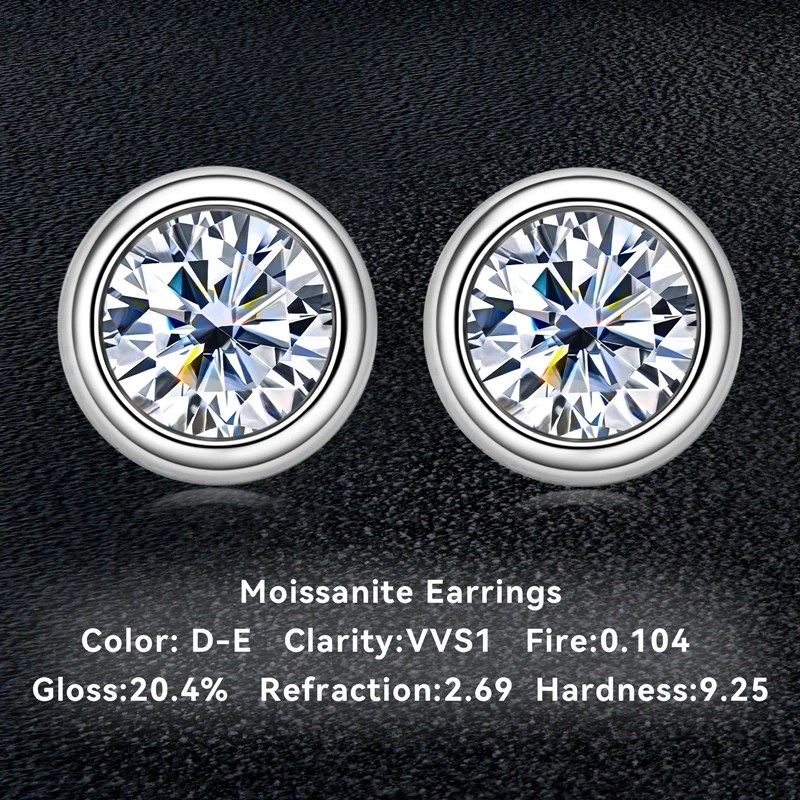 Imagem -04 - Sterling Silver Moissanite Brincos para Mulheres Espumante Piercing Stud Jóias Finas d Cor Bisel 0.5ct1ct Lnngy-925