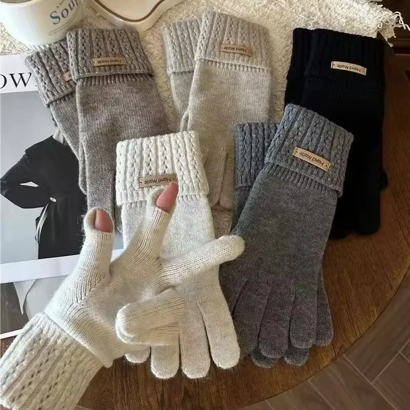 High Quality Knitted Gloves for Women Missing Fingers Touch Screen Protector Gloves Simple Washable Full Finger Gloves
