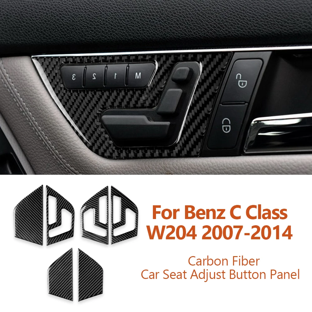 For Mercedes Benz C Class W204 2007-2014 Carbon Fiber Car Seat Adjustment Button Panel Decorative Sticker Auto Interior Parts