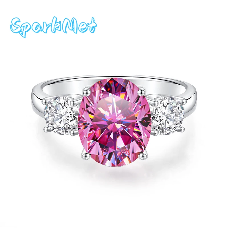 

SparkMet 5.0ct Teal Oval Moissanite Ring 9x11MM with Certificate Tested with Diamonds S925 Silver Jewelry Women Gift