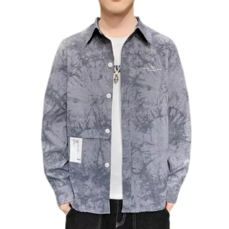 High Quality Chic Korean Men jacket Shirt  Spring Summer Japanese Style Blended Printed Flower Tops Long Sleeve Men Clothing