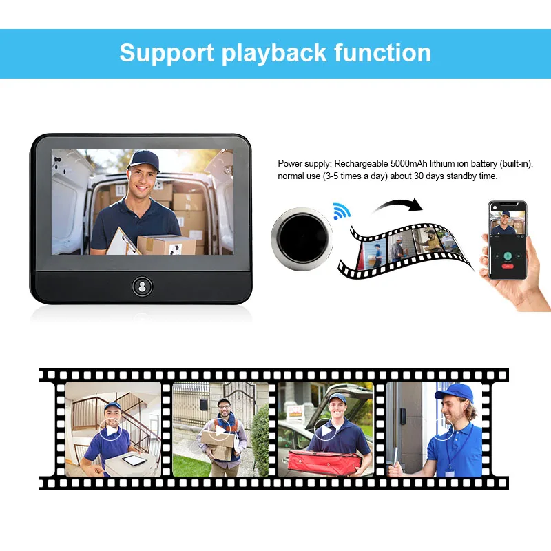 

Damini WiFi Smart Peephole Camera at Door Tuya 3MP 120° View IR PIR Detection one Way Intercom 4.3'' Doorbell Camera HD Screen