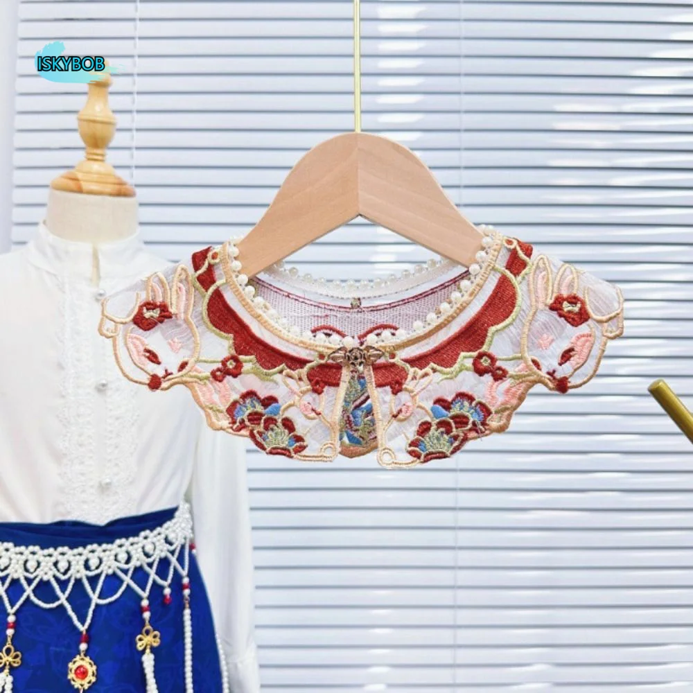

Ancient Elegant Hanfu Shawl Embroidery Floral Pattern False Collar Traditional Chinese Style Yunjian Round Neck Hanfu Outfit