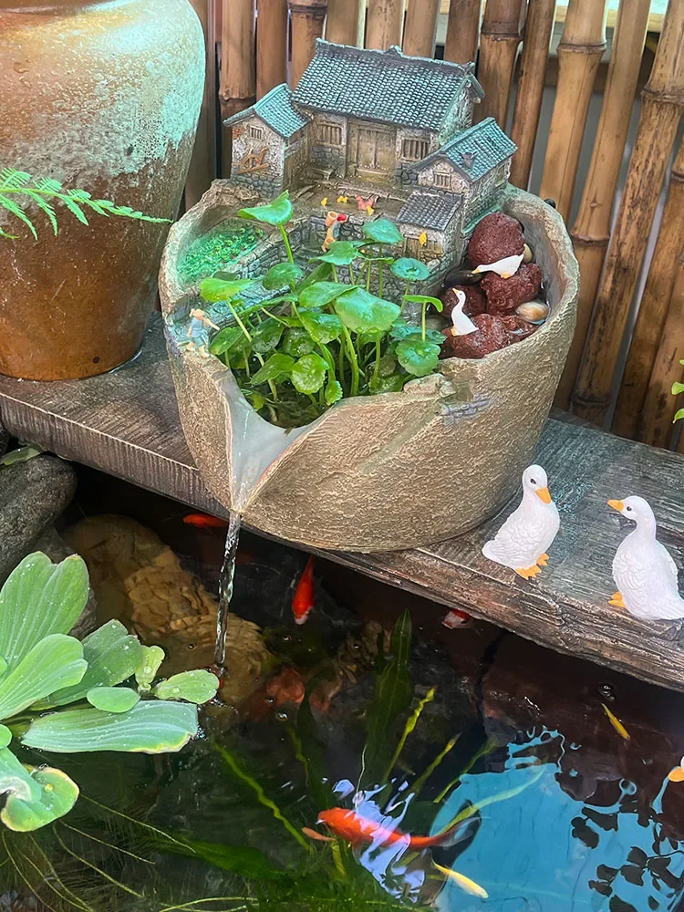 

Micro Landscape Flowing Water Ancient Fish Tank Filter Fish Farming Ecological Pot Courtyard Hydroponic Home Small Ornaments 1Pc