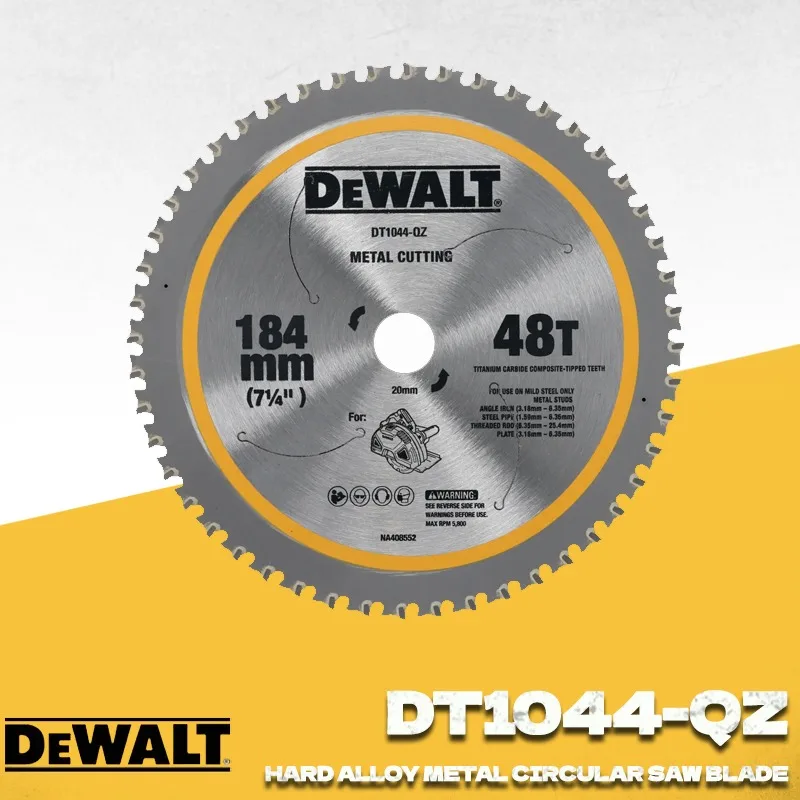DEWALT DT1044-QZ 184mm Metal Cutting Circular Saw Blade, 184x20x48T Carbide Tipped Blade, Power…