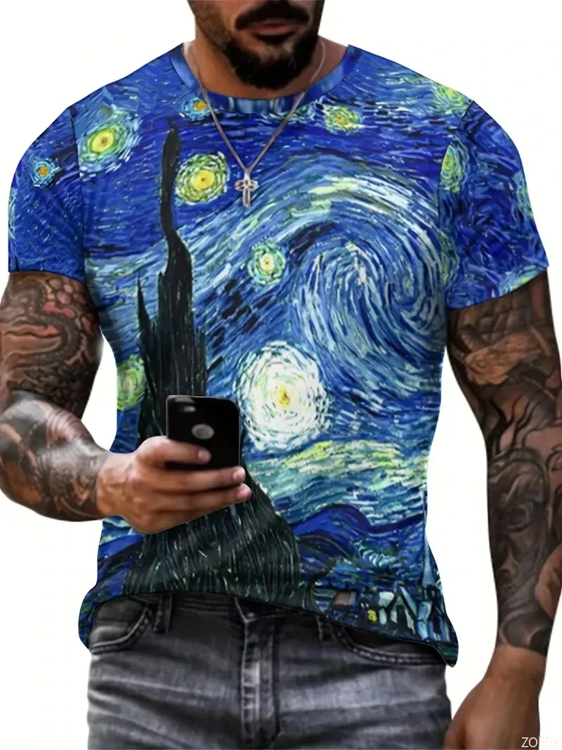 2025 Summer Art the Starry Night 3D Printed T-Shirt Men Women Causal Retro Short Sleeve Tee Tops Kids Clothing