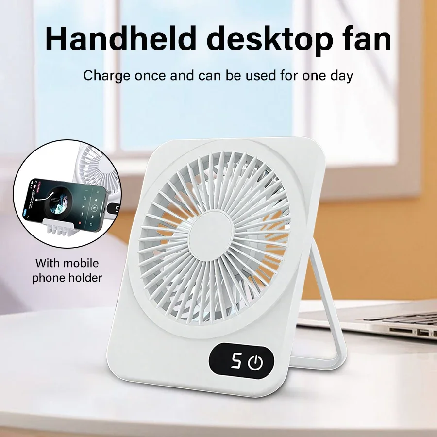 Portable 2-in-1 USB Charging Fan with Phone Holder Five Speed Settings Easy To Carry Suitable for Office and Dormitory Table Use
