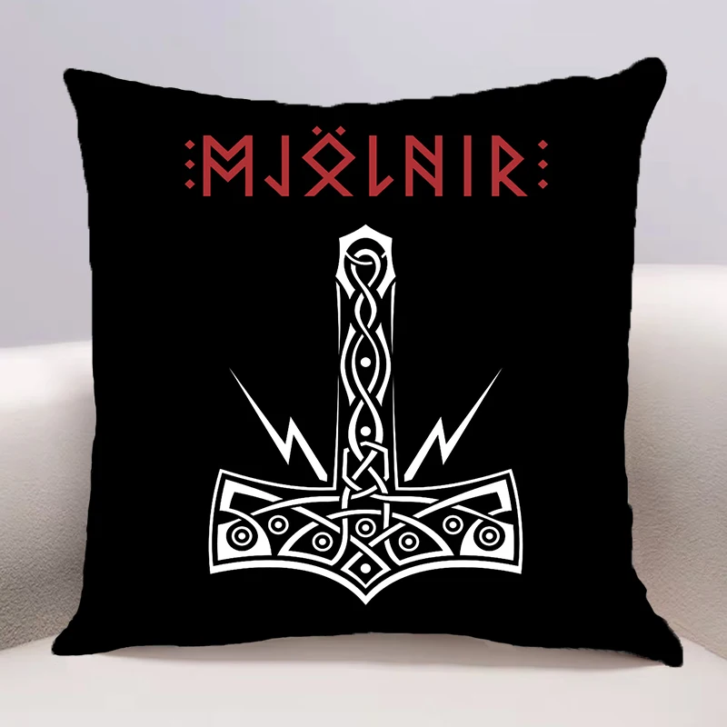 Odin Rune Valhalla Mjolnir Thor Hammer Cushion Cover for Sofa Cover Seat Car Throw Pillowcase 45X45cm For Home Decorative 183