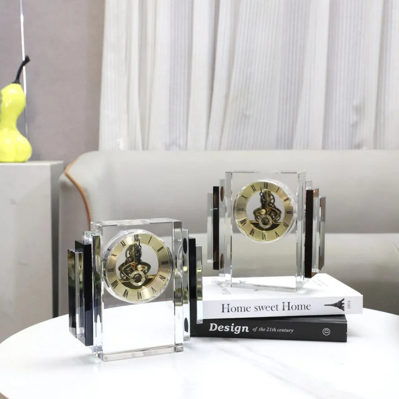 Orologio meccanico moderno e semplice in cristallo geometrico, orologio da tavolo, ornamento da tavolo, ingresso, mobile TV, decorazione della casa