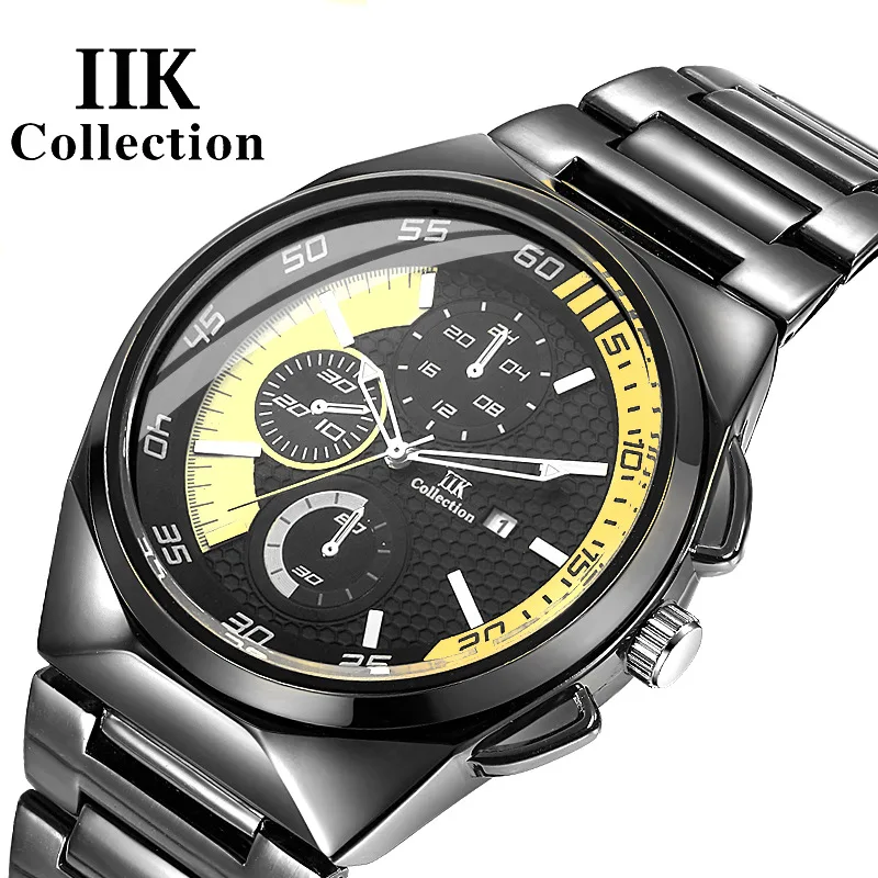 

IIK Design Men's quartz watch Three eyes six pin Calendar watch Stainless steel waterproof multi-function watch