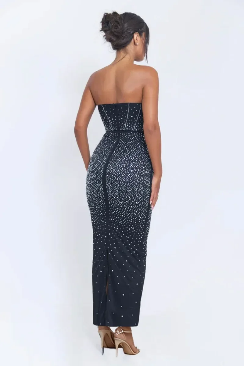 GUWU brillant diamants strass chauds bretelles femmes sans manches longue robe 2025 printemps fête d'anniversaire soirée bal Maxi robes