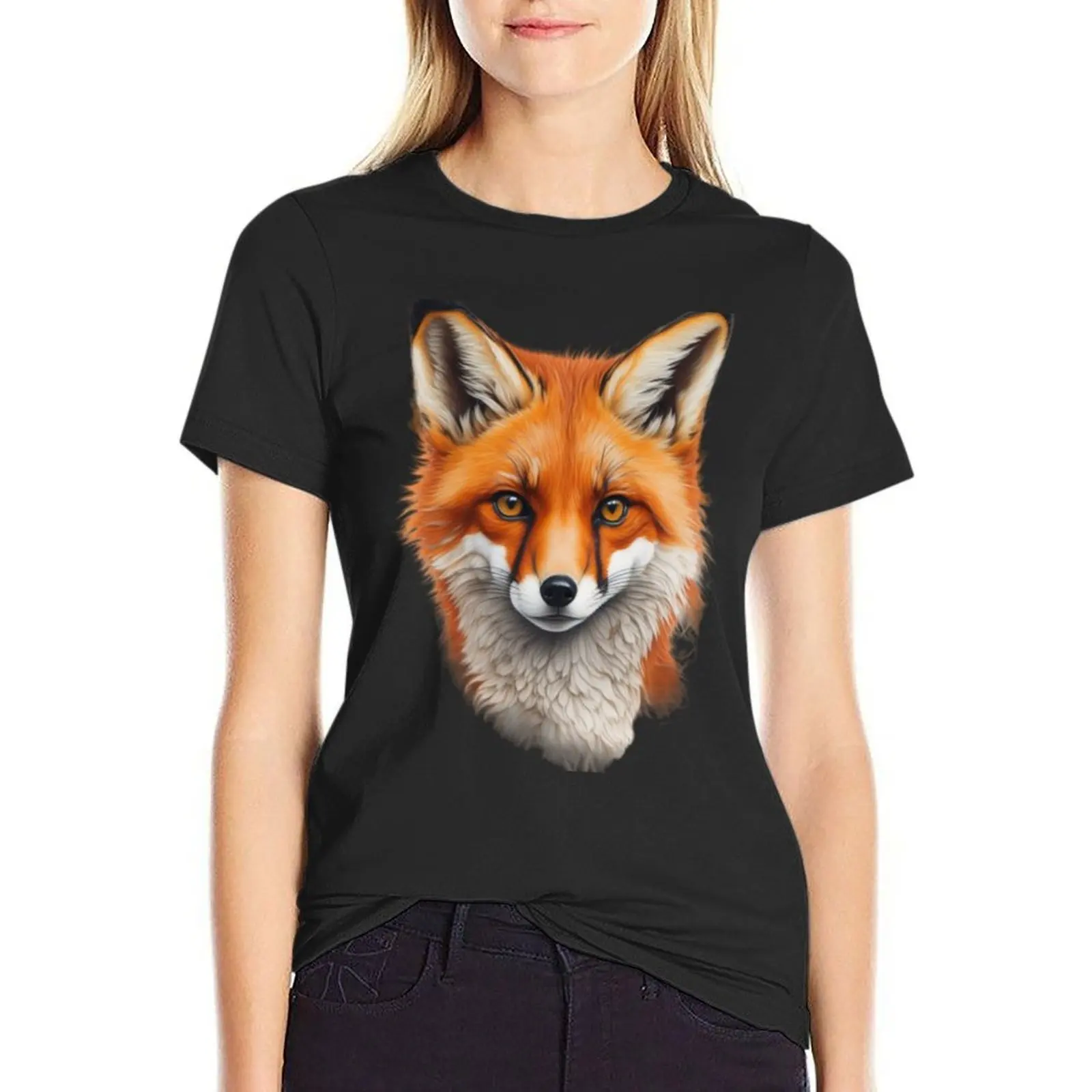 Majestic Charm: Captivating Fox Portrait T-Shirt oversized summer tops tshirts woman