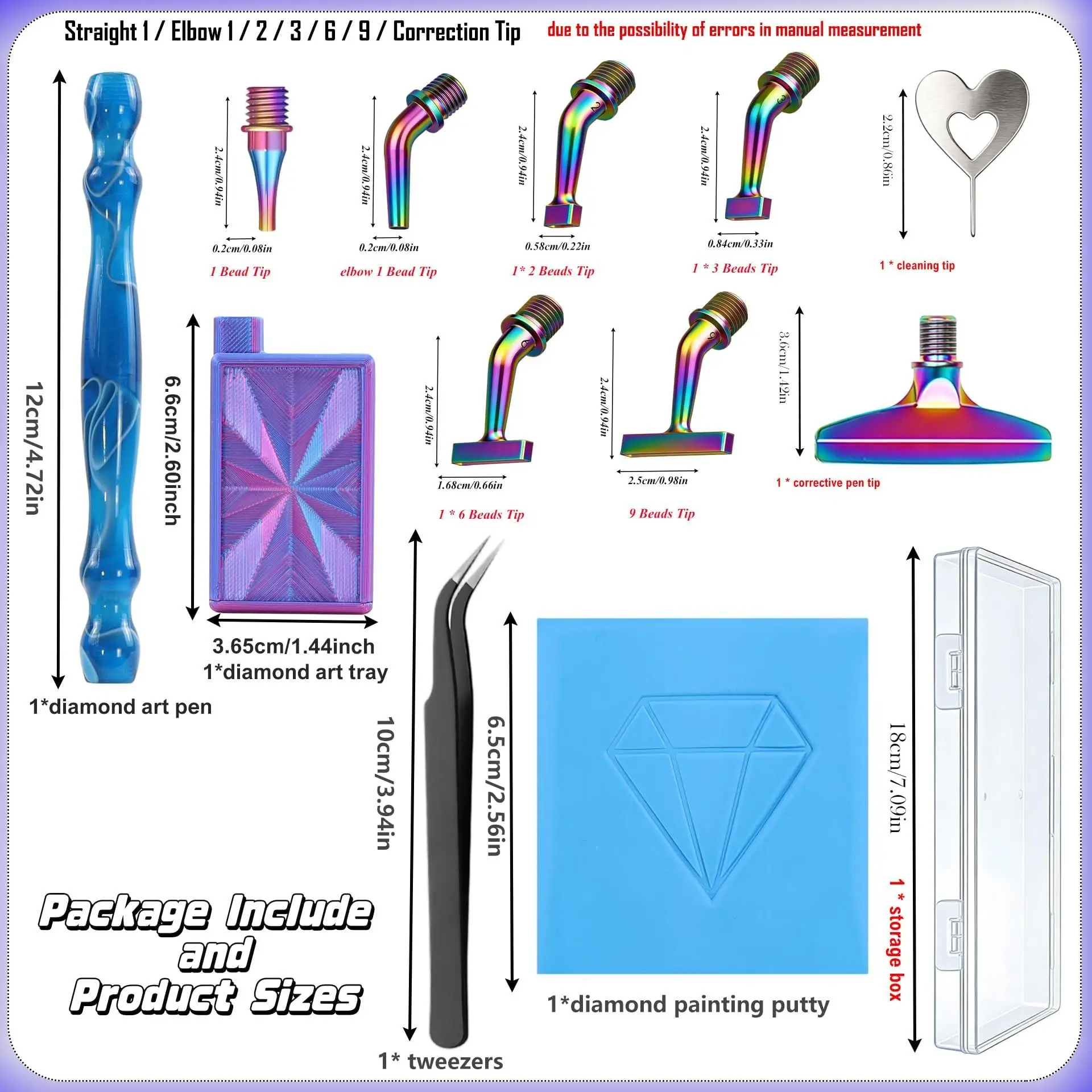 Pattern Dotting Pen Tool Set, Includes Threaded Metal Multi-Drill Bits (1/2/3/6/9 Bits), Single-Head Pen, Correction Pen Tip, Dotting Film, Covered Diamond Painting Tray, and Tweezers