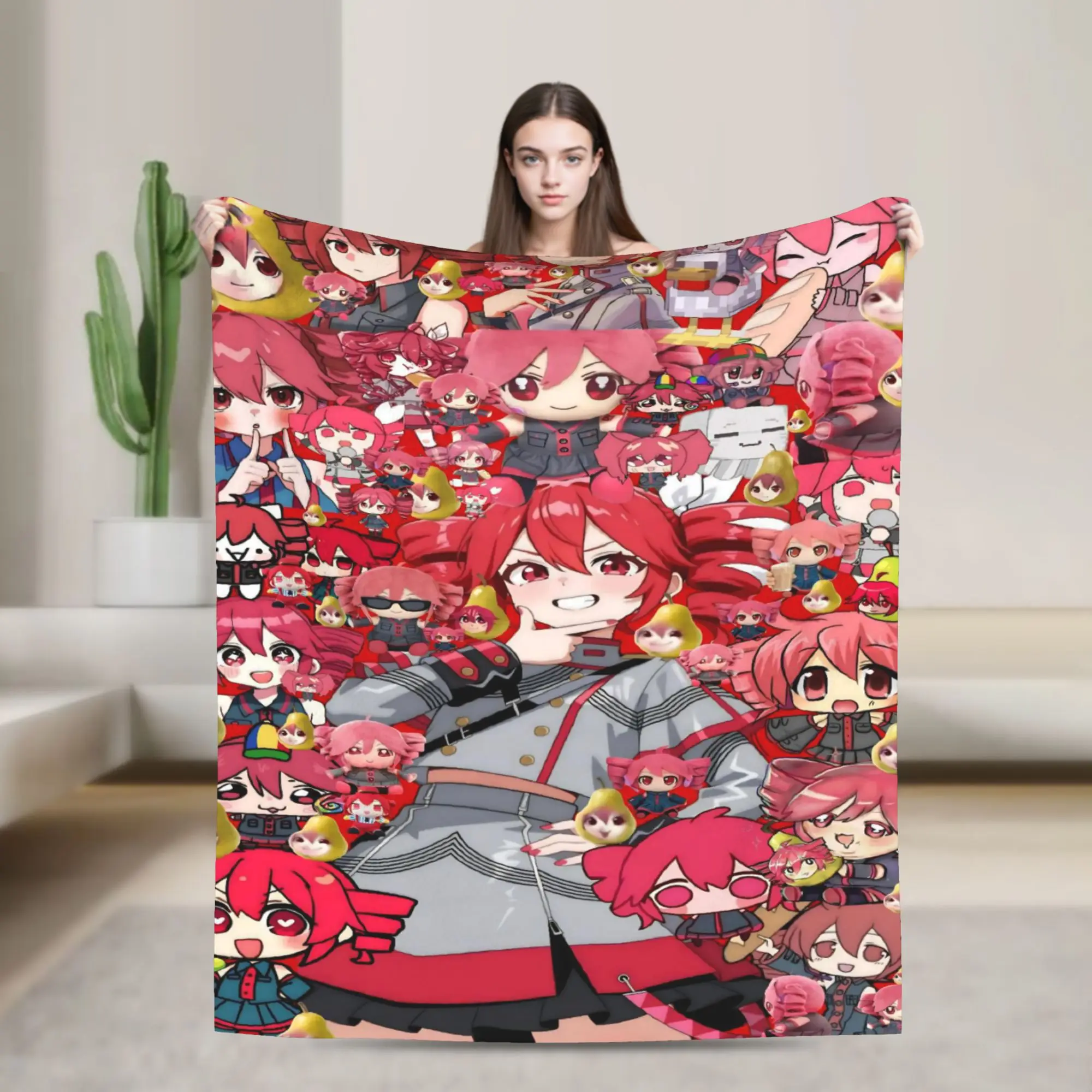 Cute Kasane Teto Anime Girl Warm Soft Blanket  Travel Plush Throw Blanket Print Home Decor Flannel Bedspread Sofa Bed Cover