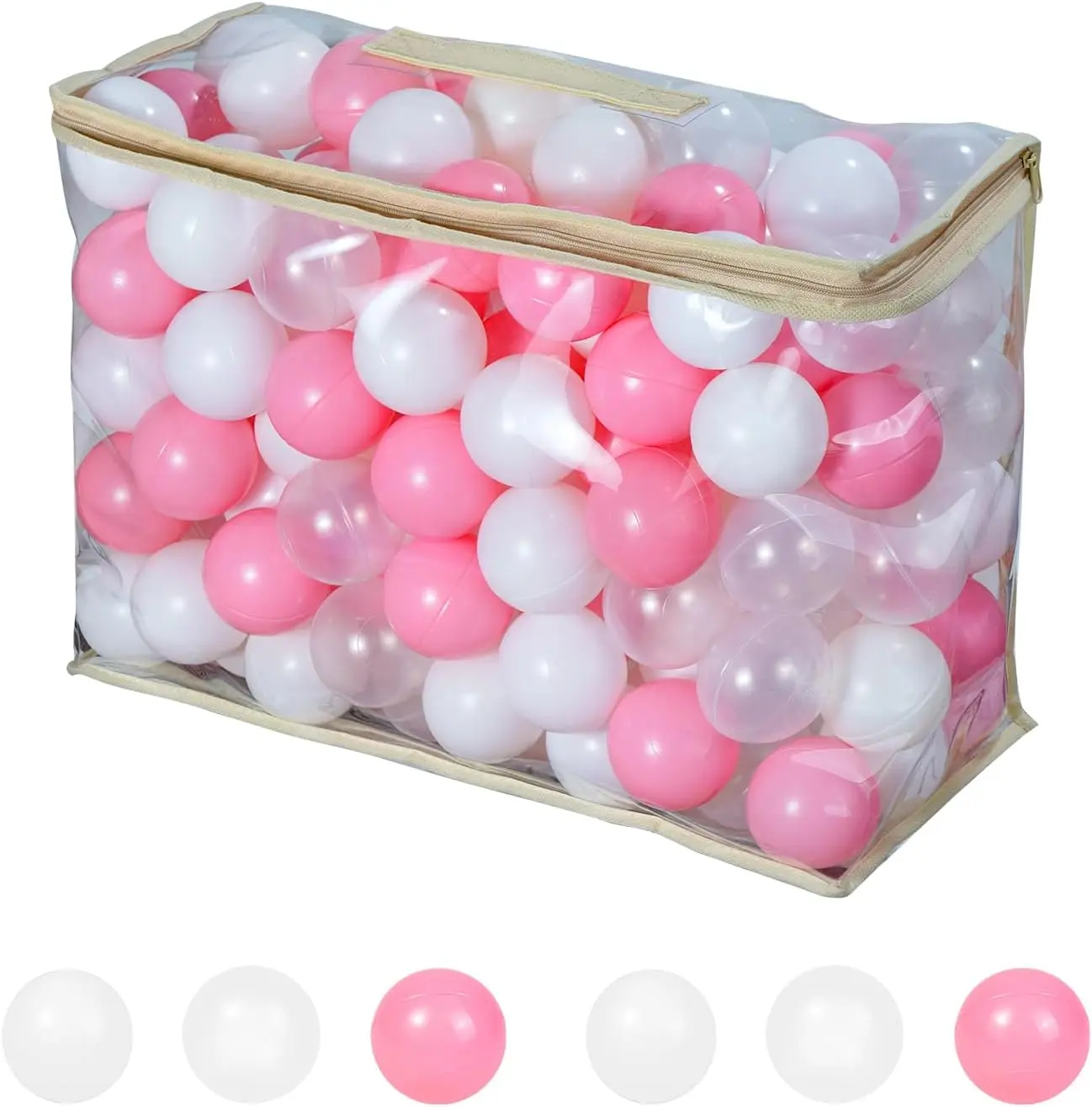Ball Pit Balls for Kids, Pool Toys Thicken Soft Plastic Balls for Ball Pit BPA Free Toddler Toy White Clear and Pink 100pcs