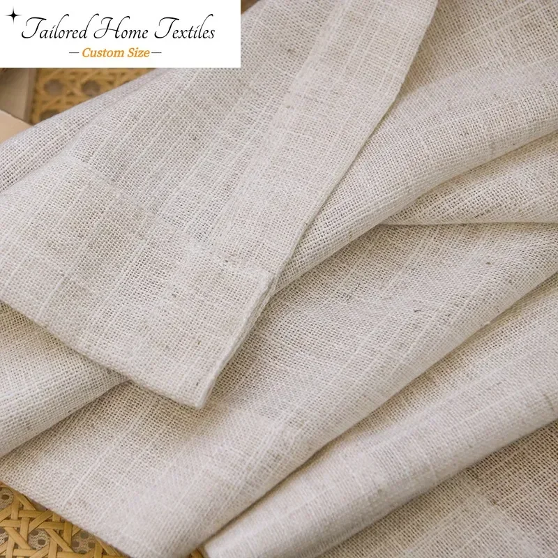 

Custom Size Curtains for Living dining room bedroom Modern Beige Natural Linen Like Tulle Flax Sheer Voile Window SFolds Drapes