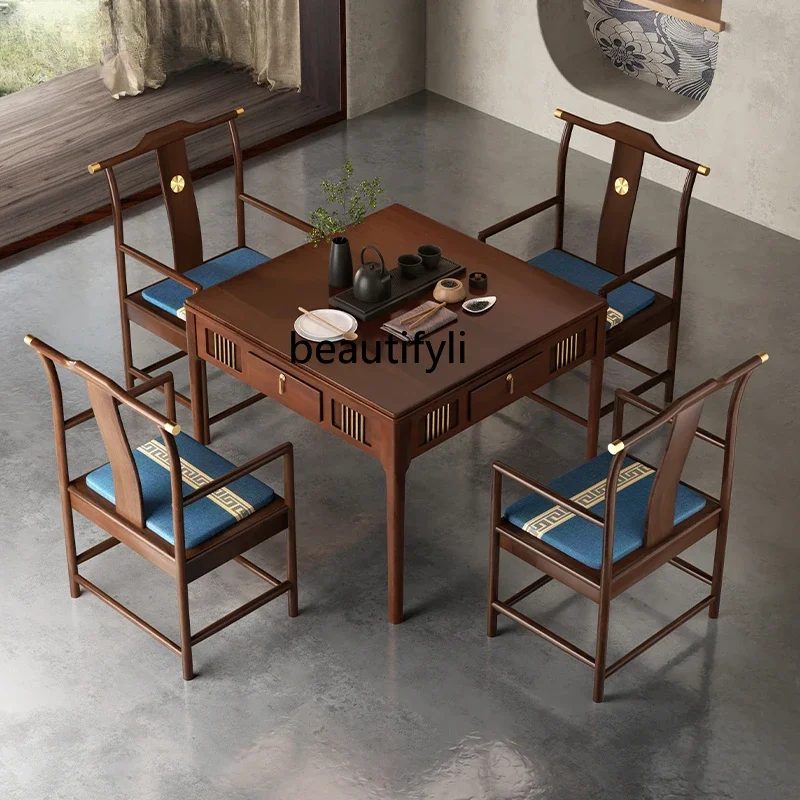 

Новый китайский стиль, машина для маджонга из цельного дерева, обеденный стол, электрический стол для маджонга двойного назначения, автоматический бытовой высококачественный чайный столик