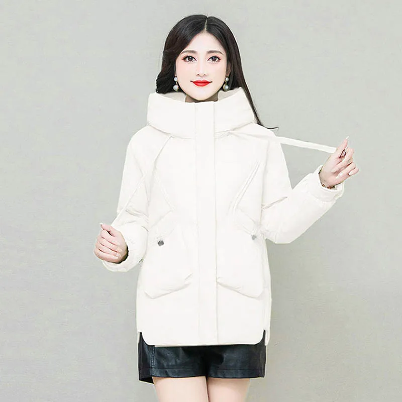 2022 Winter Elegant Solid Color Regular Hooded Down Lacket New Loose White Duck Down Warm Fashion Coat Foreign Style Coat Hipste