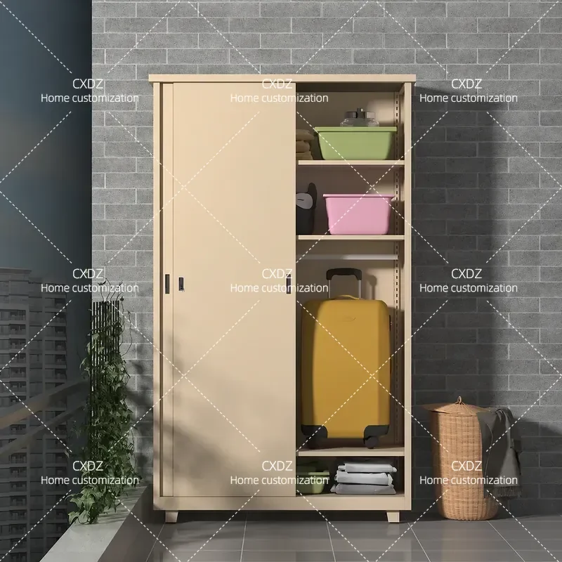 Balcony Locker Storage Cabinet Outdoor Sundries Tool Cabinet Sunscreen Waterproof Bedroom Sliding Door Iron Wardrobe