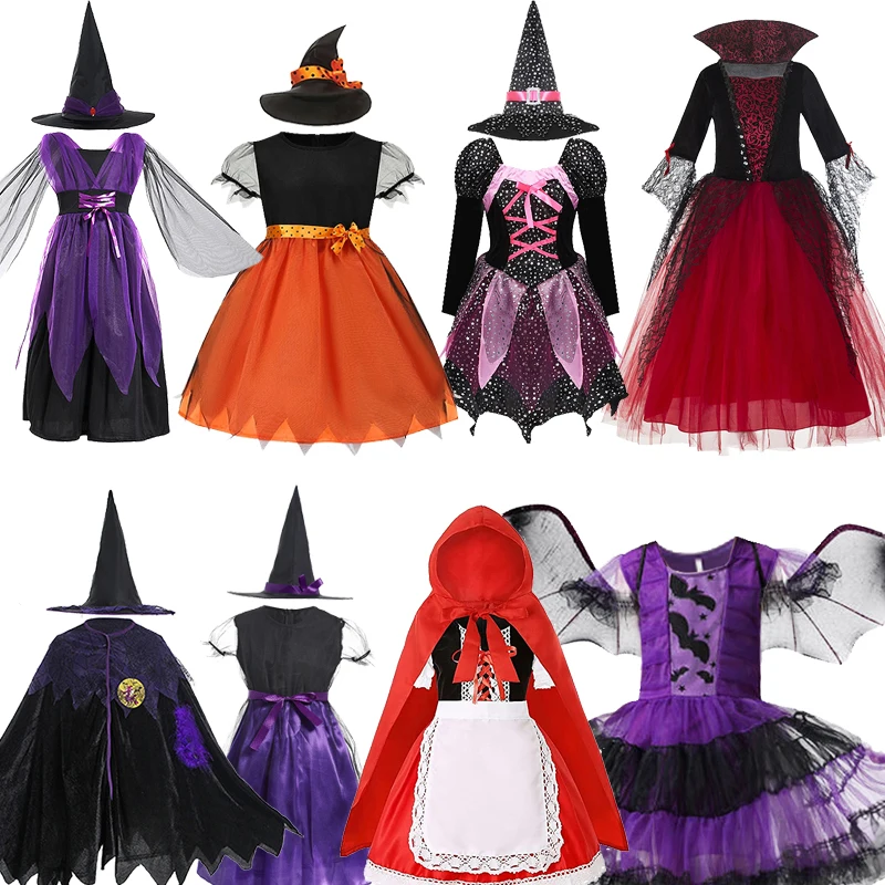 

Baby Girls Halloween Witch Costume Children Cosplay Vampire Dress Girls Dress Up Carnival Party Clothes Halloween Gifts