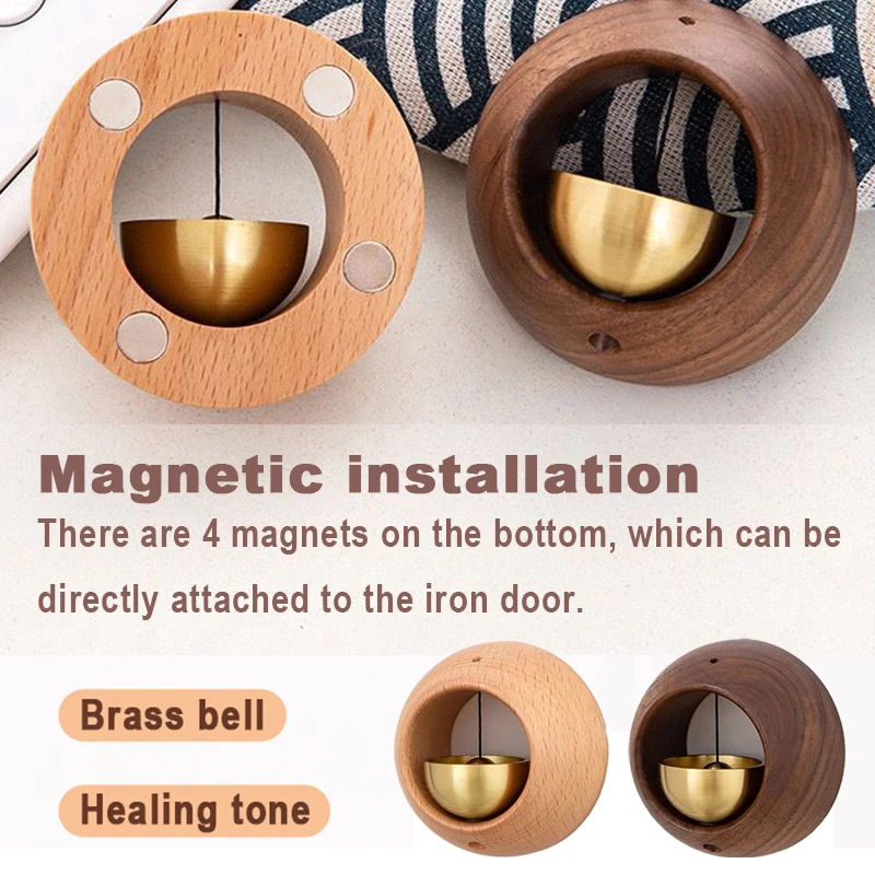 Round Egg Type Magnetic Wooden Doorbell Wind Chimes Wireless Entrance Door Reminding Brass Bell Hanging Decoration