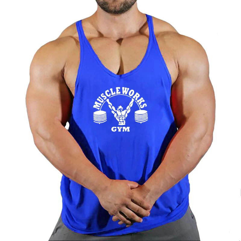 Gym Brand clothing Bodybuilding Fitness Men running tanks workout Muscle Works print vest Stringer sportswear running undershirt