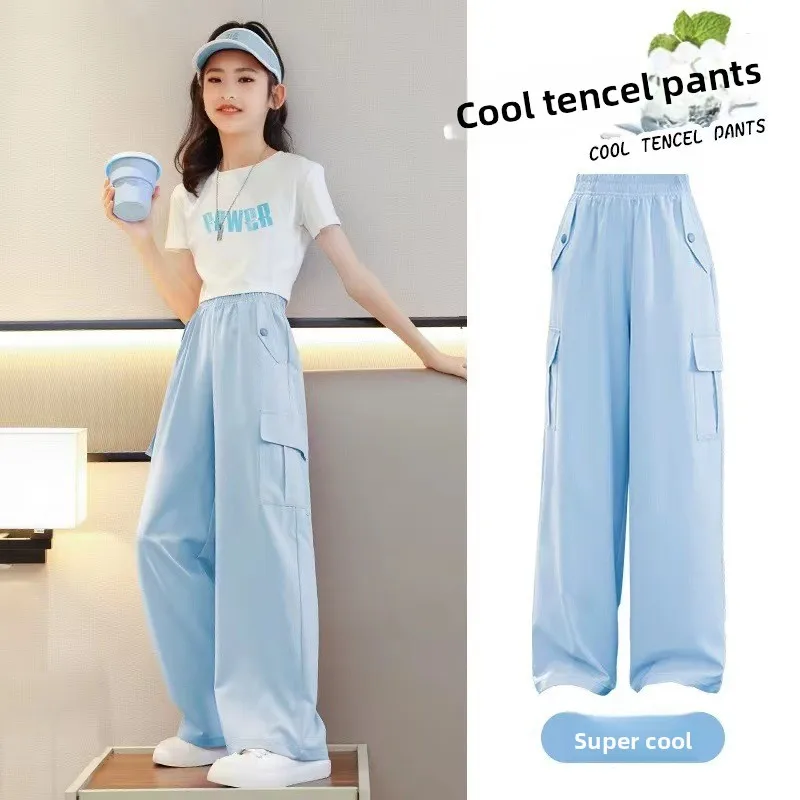 2026 Pants for Teenage Kids New Summer Streetwear Hip Hop Sweatpants for Girls Baggy Wide Leg Straight Trousers