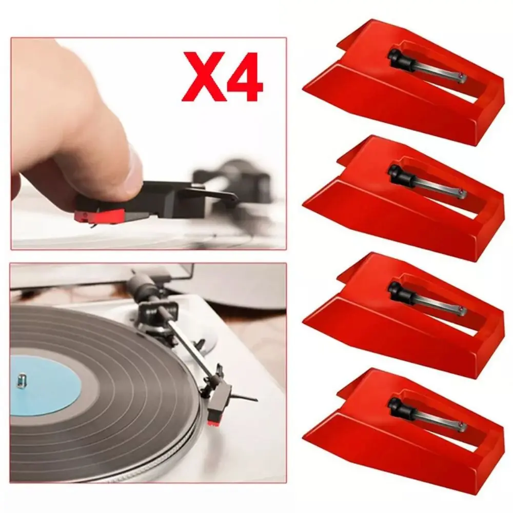 4Pcs Red Record Player Needle Sturdy Mini Turntable Replacement Stylus Phonograph Needle Repair Parts Replacement Stylus