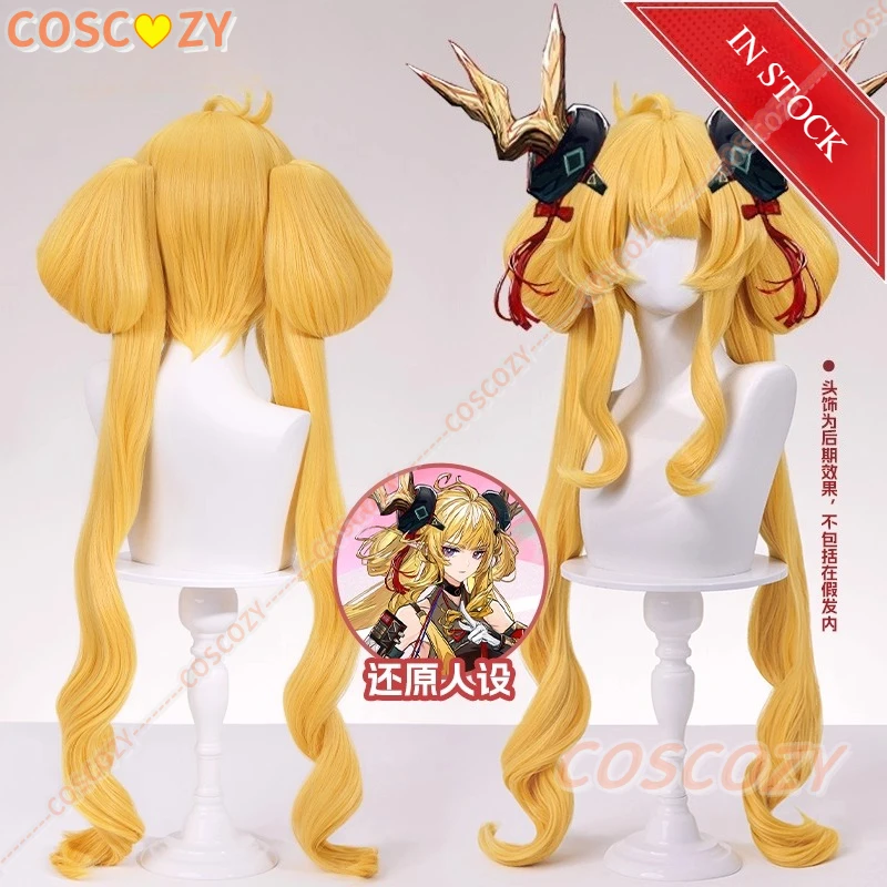 Arknights Leizi der Thunderbringer Cosplay Perücke Lange Gelbe Zöpfe Hitzebeständige Synthetische Perücken Für Frauen Mädchen Party Con