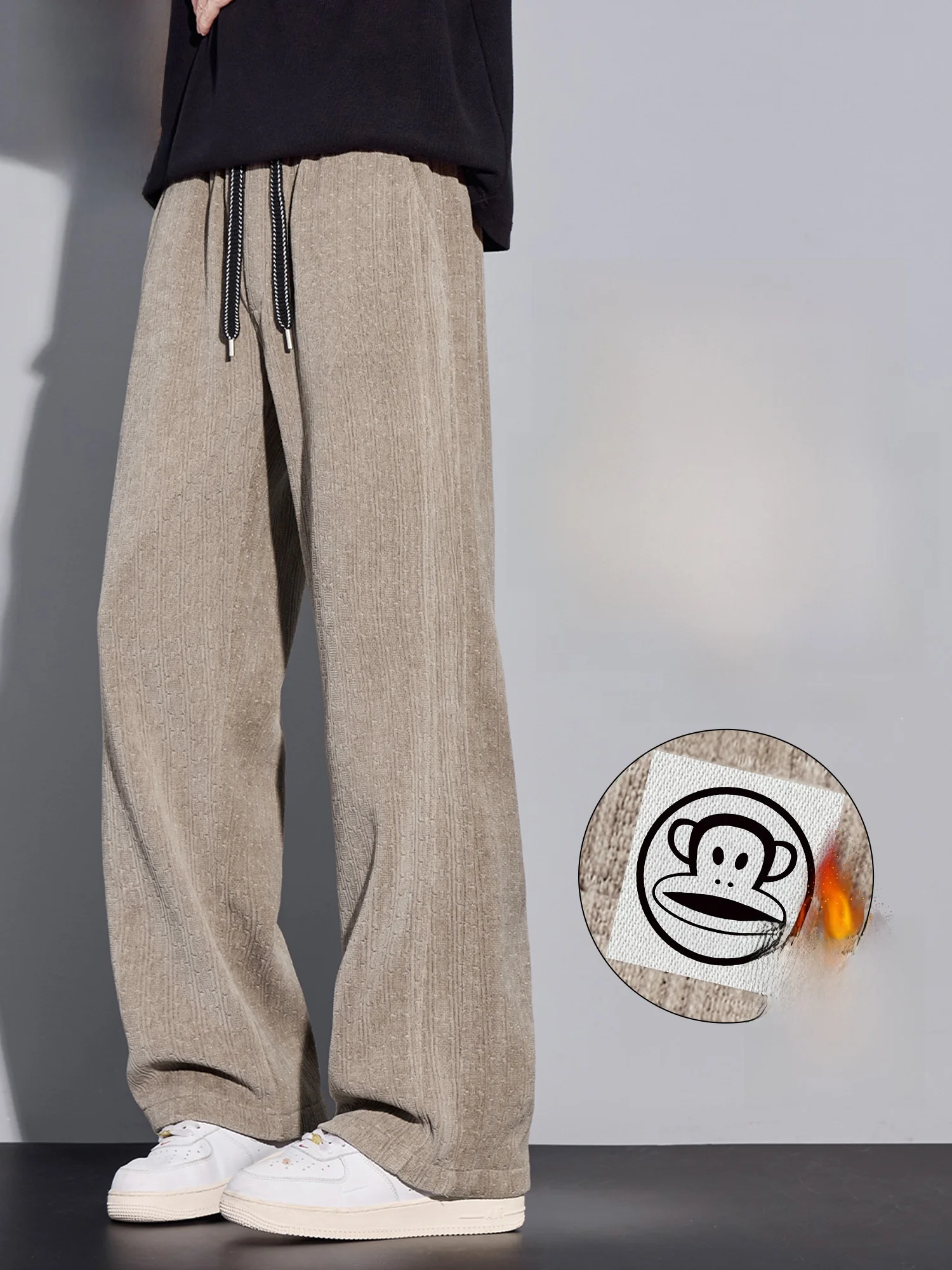 

Мужские повседневные брюки Paul Frank в стиле ретро, зимние утепленные прямые брюки с широкими штанинами, удобные, свободного кроя