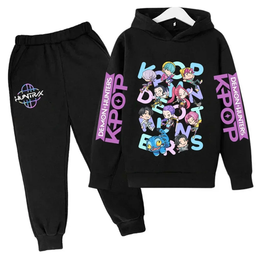 

K-pop Demon Hunter Cartoon Print Sport Shirt 2 Pieces 2026 New Style Cute Girl Cool Casual Shirt for Children with Hoodie Set